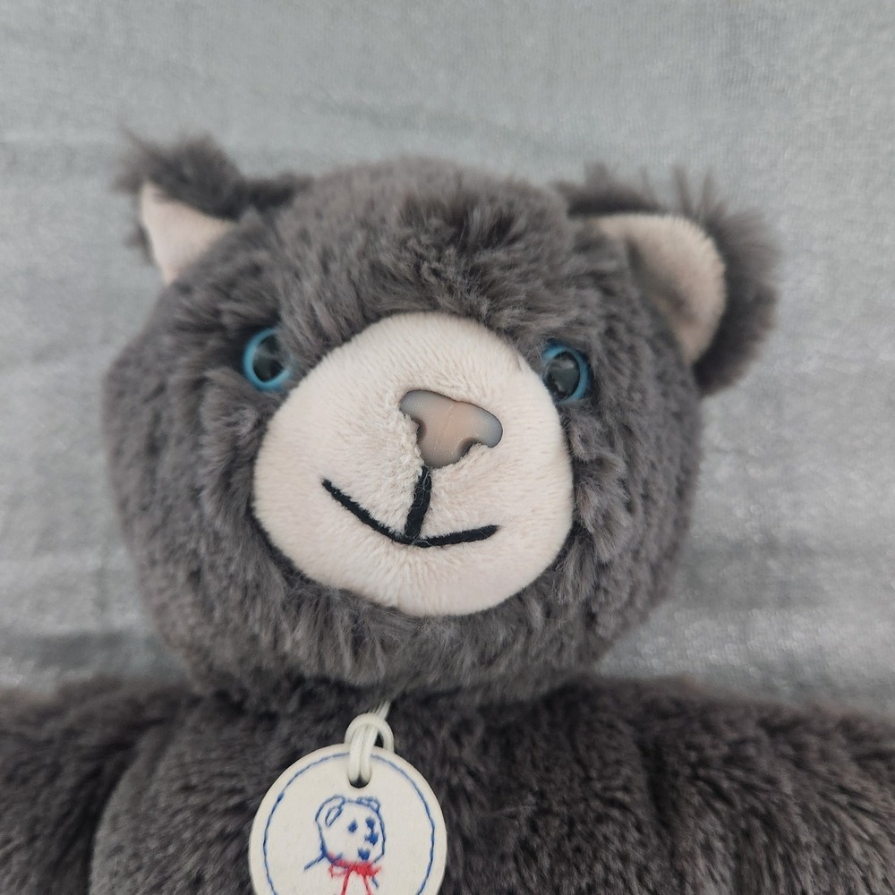 Les Petites Maries Toinou Bear Charcoal Grey Plush Made in France Blue Eyes‎